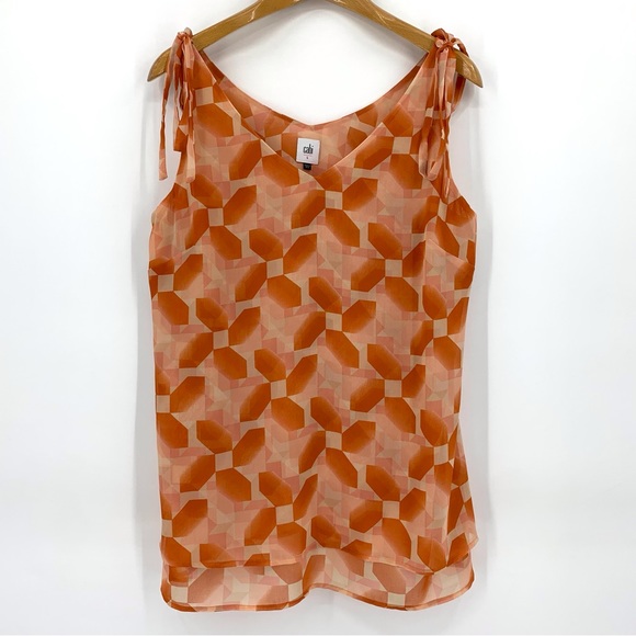 Cabi Pinwheel Top #5358, Peach and Brick Dust Layered Chiffon Sleeveless Top, L - Picture 15 of 17